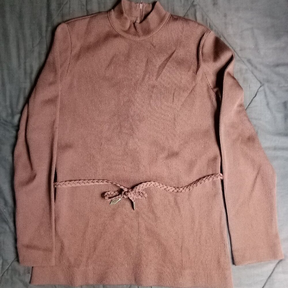 Vintage Bay Harbour Belted Long Sleeve Polyester Shirt Blouse